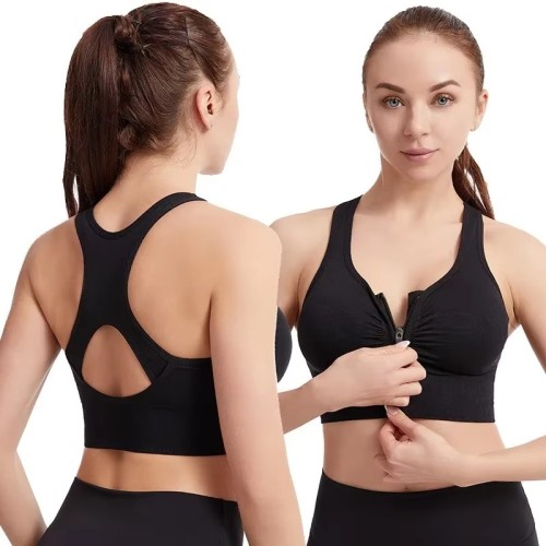 Women Front Zipper Sports Bra Vest, Plus Size Shock Resistant High Support Yoga Running Fitness Workout Underwear for Ladies
