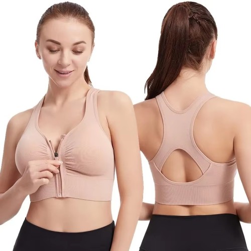 Women Front Zipper Sports Bra Vest, Plus Size Shock Resistant High Support Yoga Running Fitness Workout Underwear for Ladies
