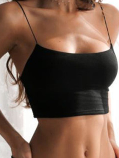 Women Thin Strap Square Neck Crop Cami Top Padded Built in Bra Casual Yoga Tank Top