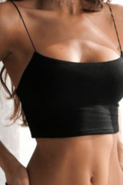 Women Thin Strap Square Neck Crop Cami Top Padded Built in Bra Casual Yoga Tank Top