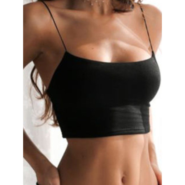 Women Thin Strap Square Neck Crop Cami Top Padded Built in Bra Casual Yoga Tank Top