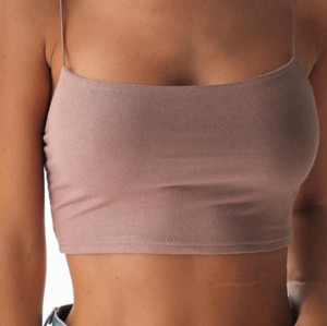 Women Thin Strap Square Neck Crop Cami Top Padded Built in Bra Casual Yoga Tank Top