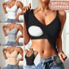 Women Ribbed V Neck Racerback Tank Top with Padded Bra Casual Yoga Workout Cami Top