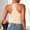 Women Ribbed V Neck Racerback Tank Top with Padded Bra Casual Yoga Workout Cami Top