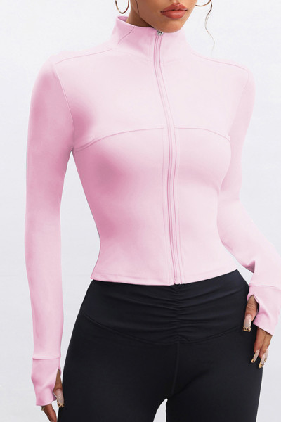 Women Seamless Full Zip Workout Jacket, Stand Collar Long Sleeve Yoga Top with Thumb Holes