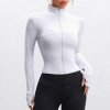 Women Seamless Full Zip Workout Jacket, Stand Collar Long Sleeve Yoga Top with Thumb Holes