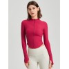 Women Stand Collar Full Zip Yoga Jacket, Curved Hem Slim Shaping Workout Top with Thumb Holes