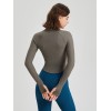 Women Stand Collar Full Zip Yoga Jacket, Curved Hem Slim Shaping Workout Top with Thumb Holes