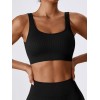 Women Seamless Ribbed Knit Sports Bra, U Neck Yoga Fitness Crop Top, Breathable Workout Activewear Bra