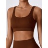 Women Seamless Ribbed Knit Sports Bra, U Neck Yoga Fitness Crop Top, Breathable Workout Activewear Bra