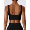 Women Seamless Ribbed Knit Sports Bra, U Neck Yoga Fitness Crop Top, Breathable Workout Activewear Bra