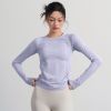 Women Crew Neck Seamless Ribbed Long‑Sleeve Yoga Training Top, High Stretch Slim Fit Quick‑Dry Autumn Winter Fitness Sports Shirt
