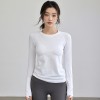 Women Crew Neck Seamless Ribbed Long‑Sleeve Yoga Training Top, High Stretch Slim Fit Quick‑Dry Autumn Winter Fitness Sports Shirt
