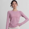 Women Crew Neck Seamless Ribbed Long‑Sleeve Yoga Training Top, High Stretch Slim Fit Quick‑Dry Autumn Winter Fitness Sports Shirt