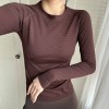 Women Crew Neck Seamless Ribbed Long‑Sleeve Yoga Training Top, High Stretch Slim Fit Quick‑Dry Autumn Winter Fitness Sports Shirt