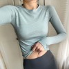 Women Crew Neck Seamless Ribbed Long‑Sleeve Yoga Training Top, High Stretch Slim Fit Quick‑Dry Autumn Winter Fitness Sports Shirt