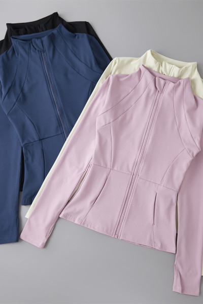 Women Full Zip Yoga Jacket Slim Fit Long Sleeve Athletic Jacket with Pockets for Workout Running