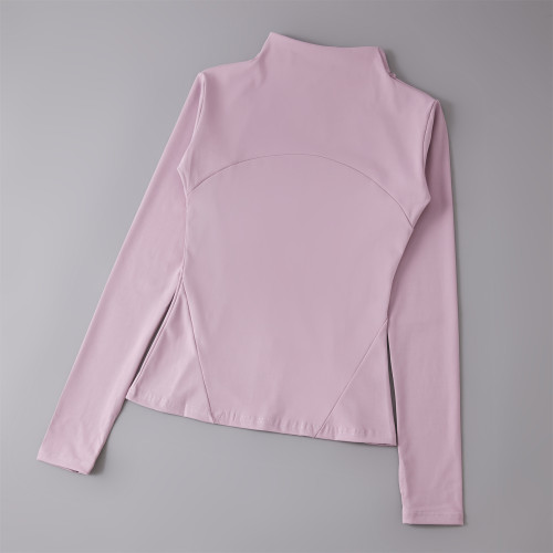 Women Stand Collar Zip Up Yoga Windbreaker Jacket, Slim Waist Long Sleeve Workout Top With Side Pockets