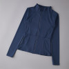 Women Stand Collar Zip Up Yoga Windbreaker Jacket, Slim Waist Long Sleeve Workout Top With Side Pockets