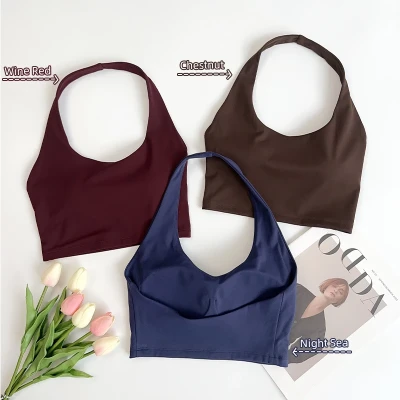 Women Sexy Halter Neck Sports Bra Shockproof Breathable Comfort Cycling Running Fitness  Yoga Vest
