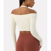 Ladies Asymmetric One Shoulder Fitness Halter Long Sleeve Workout Top Activewear for Pilates
