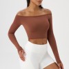 Ladies Asymmetric One Shoulder Fitness Halter Long Sleeve Workout Top Activewear for Pilates