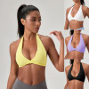 Women Halter Neck Twist‑Front V‑Neck Sports Yoga Bra Sexy Back Shockproof Gym Running Fitness Bra