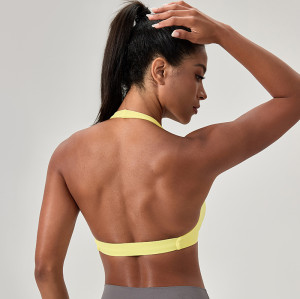 Women Halter Neck Twist‑Front V‑Neck Sports Yoga Bra Sexy Back Shockproof Gym Running Fitness Bra