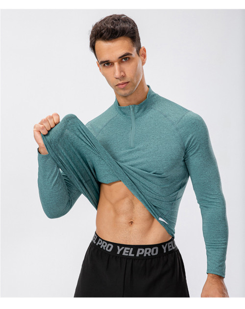 Men Half‑Zip Raglan Long‑Sleeve Quick‑Dry Running Top Slim‑Fit Fitness Training Baselayer Undershirt
