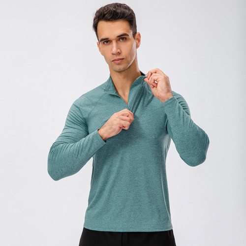 Men Half‑Zip Raglan Long‑Sleeve Quick‑Dry Running Top Slim‑Fit Fitness Training Baselayer Undershirt