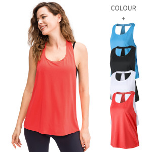 Women Sleeveless T‑Back Racerback Yoga Tank Top Quick Dry Loose Gym Workout Running Athletic Vest Casual Sport Top