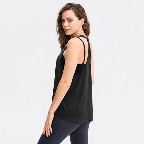 Women Sleeveless T‑Back Racerback Yoga Tank Top Quick Dry Loose Gym Workout Running Athletic Vest Casual Sport Top