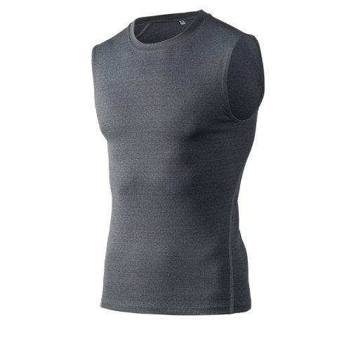 Men Round Neck Compression Sleeveless Fitness Tank Top Quick Dry Gym Workout Running Sport Vest Athletic Sportswear Tops