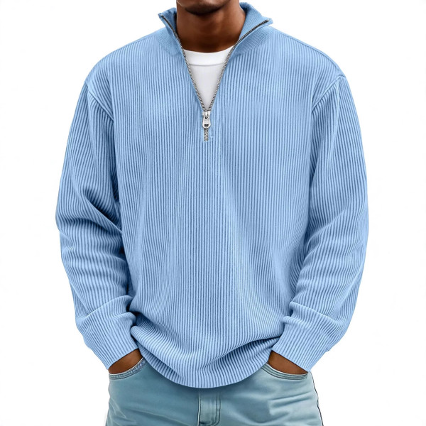 Men Half Zip Stand Collar Corduroy Sweatshirt, Loose Long Sleeve Solid Color Pullover Casual Jacket for Fall Winter