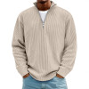 Men Half Zip Stand Collar Corduroy Sweatshirt, Loose Long Sleeve Solid Color Pullover Casual Jacket for Fall Winter