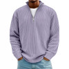 Men Half Zip Stand Collar Corduroy Sweatshirt, Loose Long Sleeve Solid Color Pullover Casual Jacket for Fall Winter