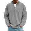 Men Half Zip Stand Collar Corduroy Sweatshirt, Loose Long Sleeve Solid Color Pullover Casual Jacket for Fall Winter