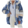 Women Color Block Faux Fur Hooded Coat, Loose Long Sleeve Warm Striped Plush Jacket for Winter