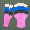 Women 2 Piece Yoga Workout Set, Round Neck Short Sleeve Top & High Waist Leggings Breathable Gym Sportswear