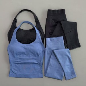 Women 2 Piece Halter Neck Workout Set, Ruched Bow High Waist Leggings Gym Fitness Sportswear
