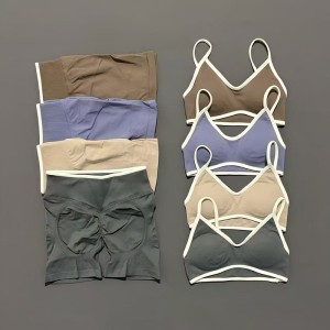 Women 2 Piece Ignite Sculpt Scrunch Yoga Set, Contrast Trim Sports Bra & High Waist Biker Shorts Fitness Running Suit