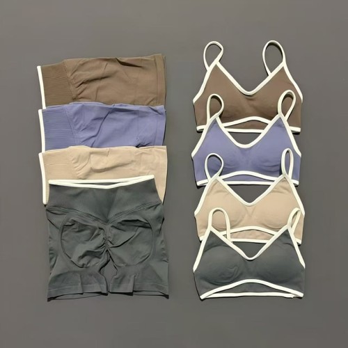 Women 2 Piece Ignite Sculpt Scrunch Yoga Set, Contrast Trim Sports Bra & High Waist Biker Shorts Fitness Running Suit