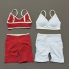 Women 2 Piece Ignite Sculpt Scrunch Yoga Set, Contrast Trim Sports Bra & High Waist Biker Shorts Fitness Running Suit
