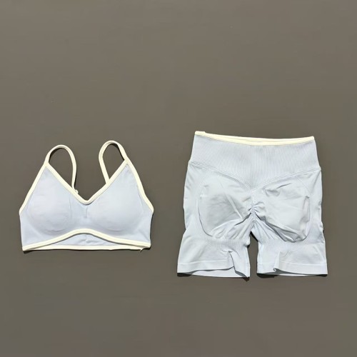 Women 2 Piece Ignite Sculpt Scrunch Yoga Set, Contrast Trim Sports Bra & High Waist Biker Shorts Fitness Running Suit