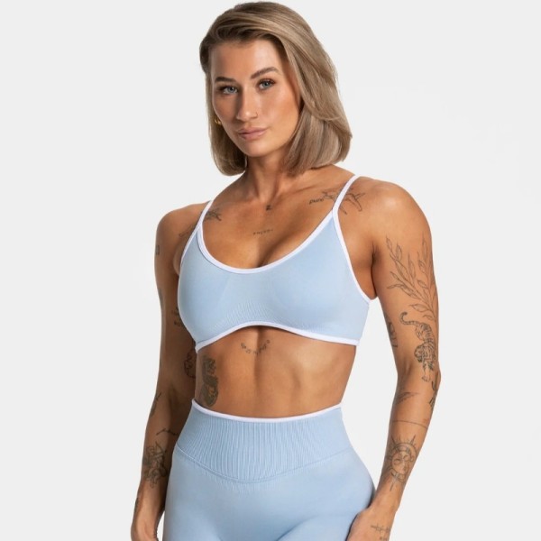 Seamless Color Block Sports Bra, Backless Yoga Bra, Sleeveless Strappy Fitness Workout Crop Top