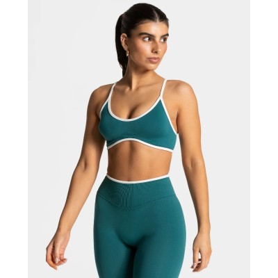 Seamless Color Block Sports Bra, Backless Yoga Bra, Sleeveless Strappy Fitness Workout Crop Top