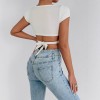 Women Deep V Neck Wrap Crop Top, Short Sleeve Hollow Out T-Shirt, Stretchy Slim Fit Daily Tees