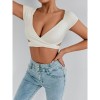 Women Deep V Neck Wrap Crop Top, Short Sleeve Hollow Out T-Shirt, Stretchy Slim Fit Daily Tees