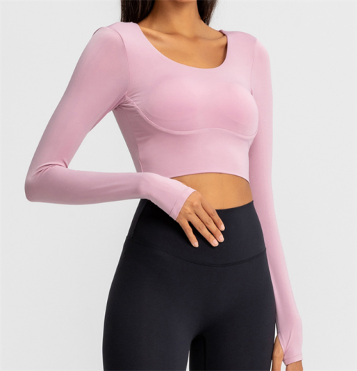 High quality Long Sleeve Crop Gym Shirts for Women Workout Yoga Tops