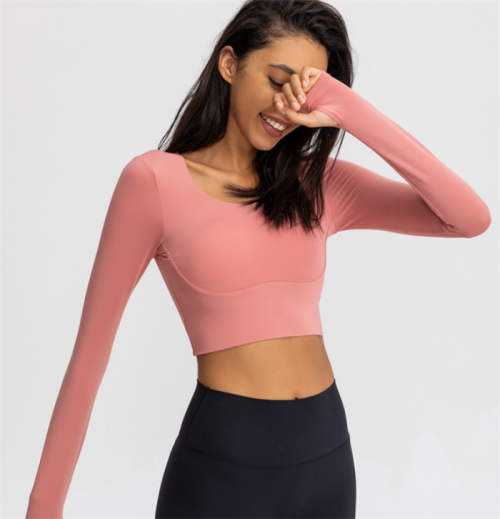 High quality Long Sleeve Crop Gym Shirts for Women Workout Yoga Tops